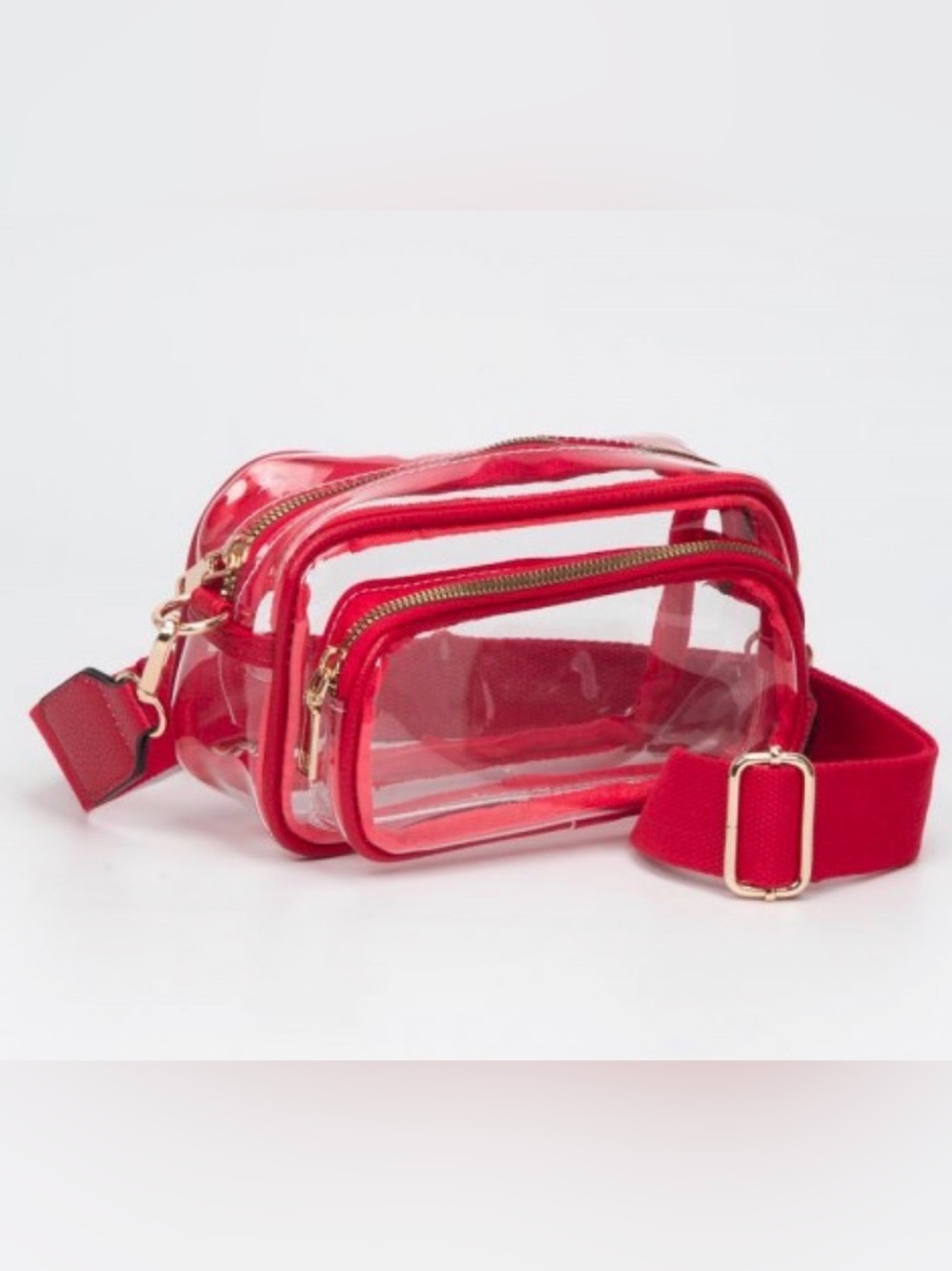 Clear Red Crossbody Bag with Vegan Leather Trim & Gold Hardware